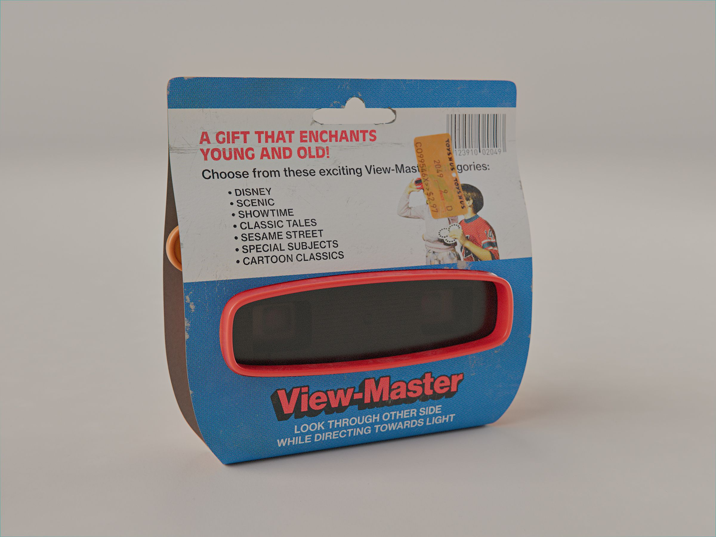 View-Master Model L inside its packaging, viewed from the back.