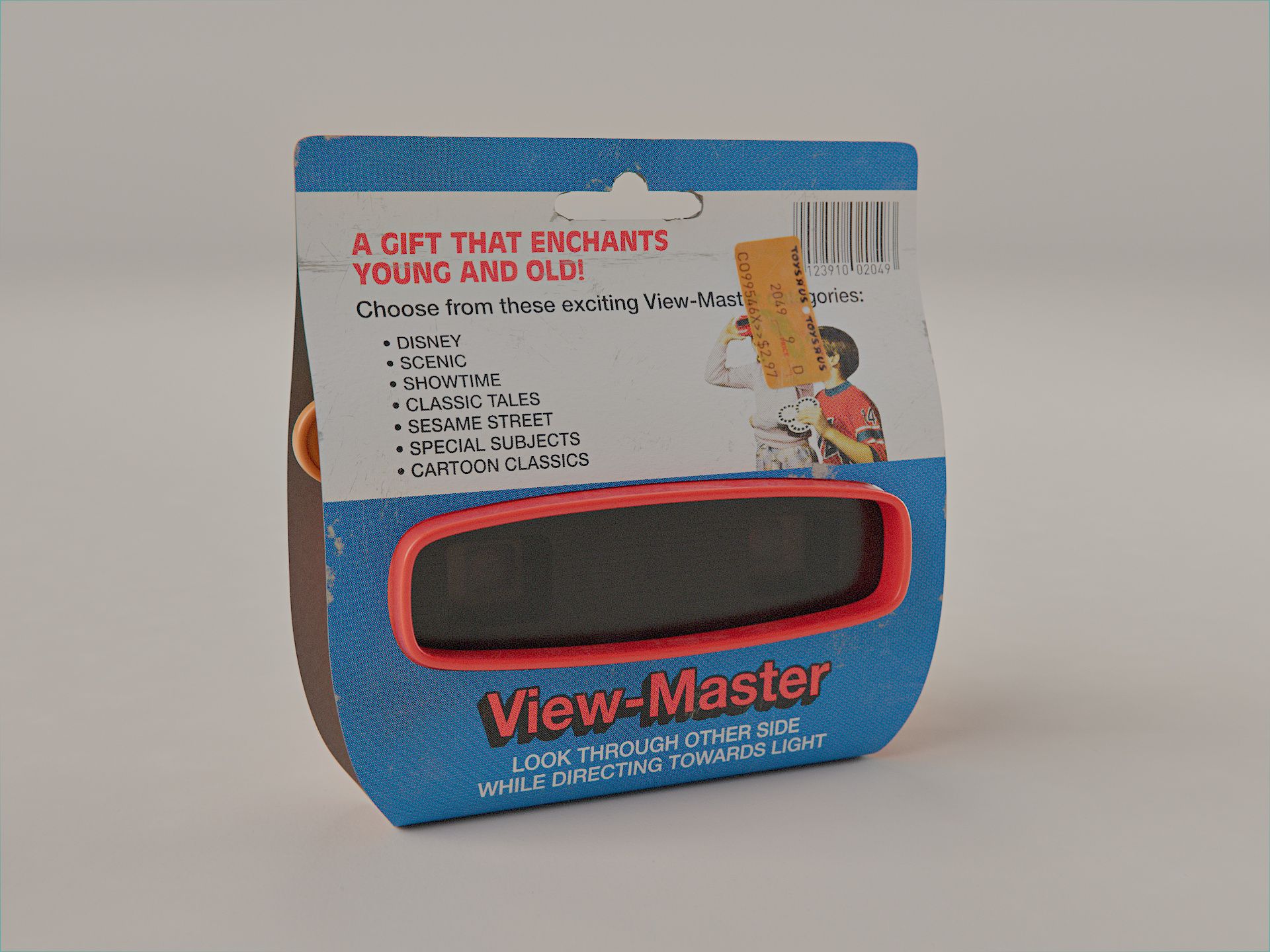 View-Master Model L inside its packaging, viewed from the back.