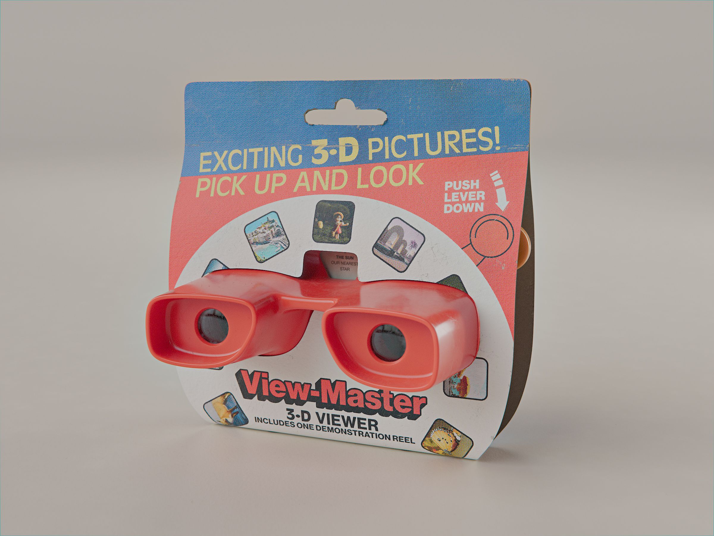 View-Master Model L inside its packaging, viewed from the front.