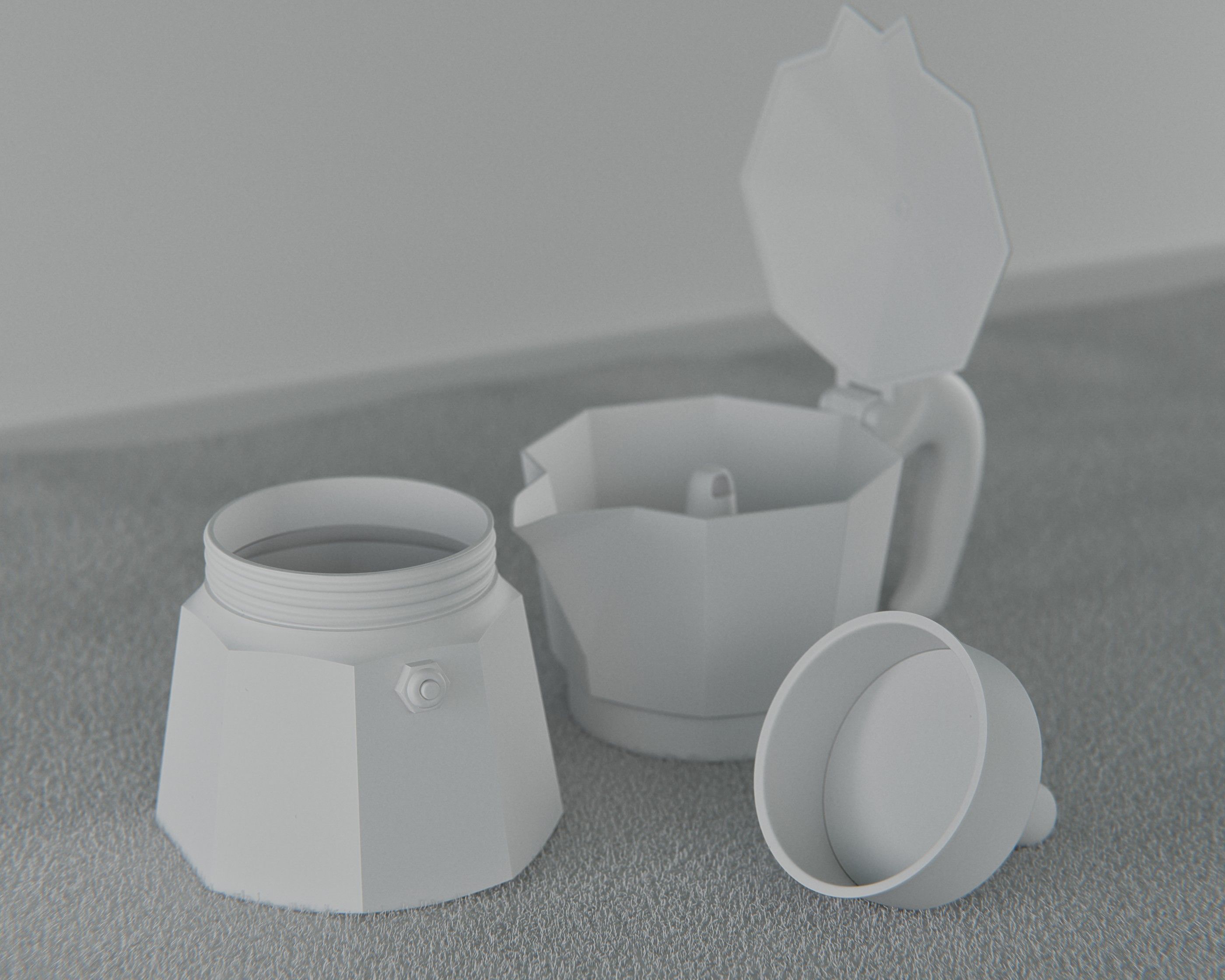 Clay rendering of the disassembled model