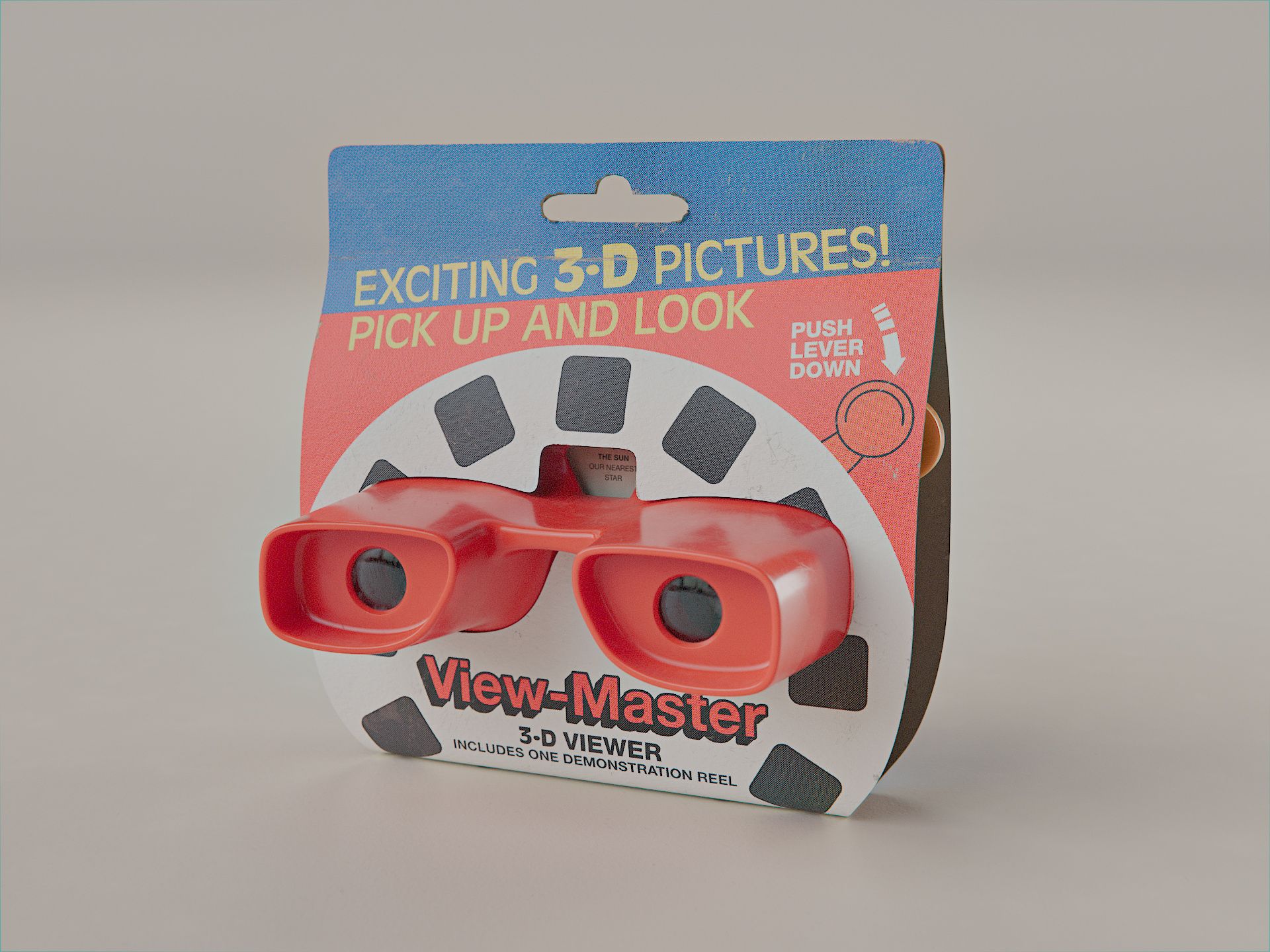 View-Master Model L inside its packaging, viewed from the front.